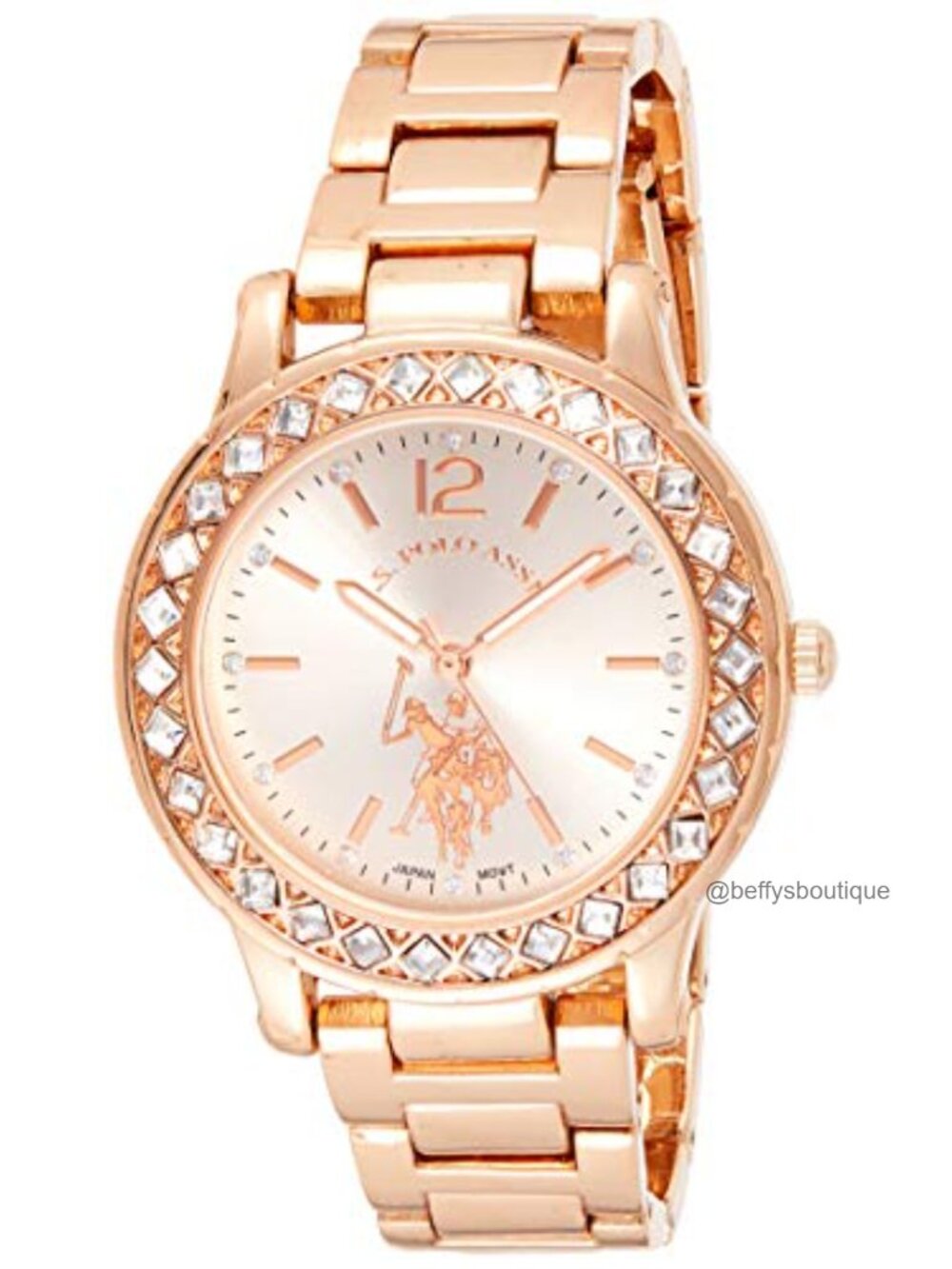 Women's Rose Gold-Tone Watch Crystal Bezel Quartz Bracelet